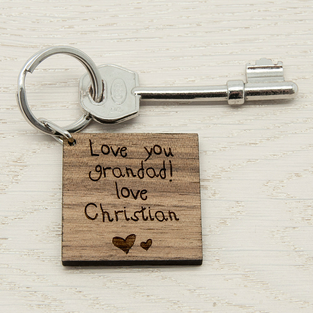 Square Wooden Keyring - Kids Hand-writing