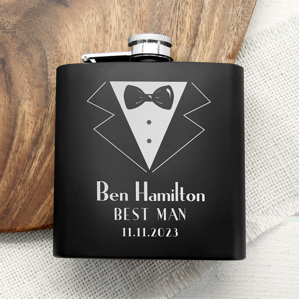 Thank You For Being My Groomsman Personalised Black Matte Hip Flask