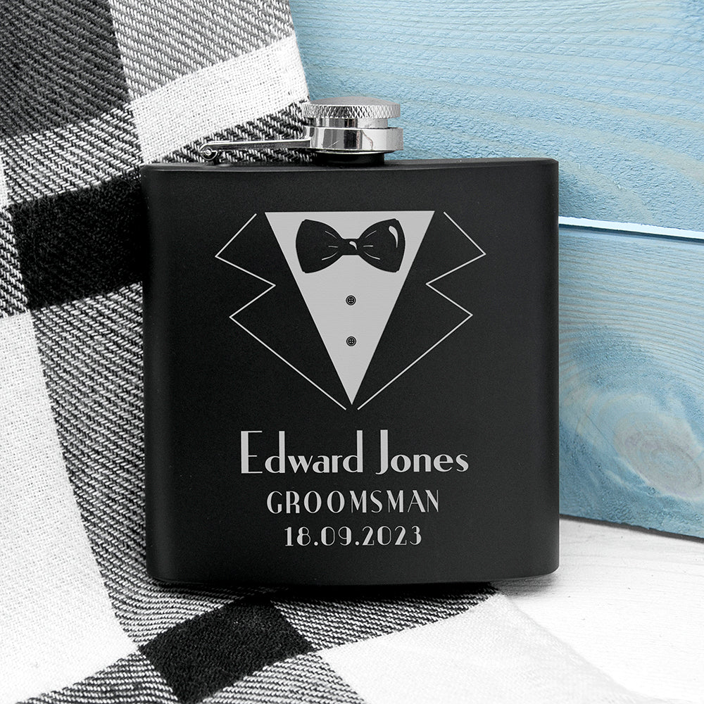Thank You For Being My Groomsman Personalised Black Matte Hip Flask