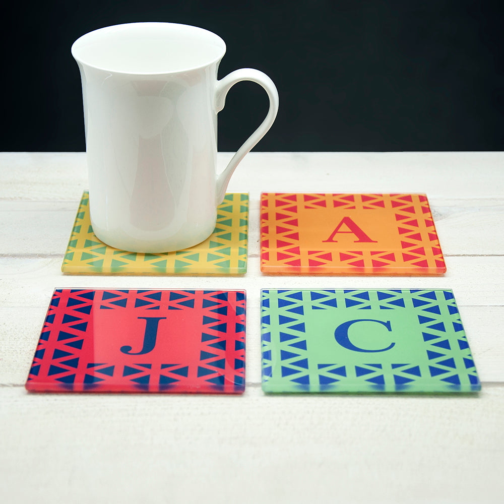 Set of Four Glass Coasters - Vibrant Design