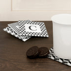 Set of Four Glass Coasters - Black & White Design