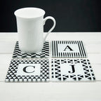 Set of Four Glass Coasters - Black & White Design
