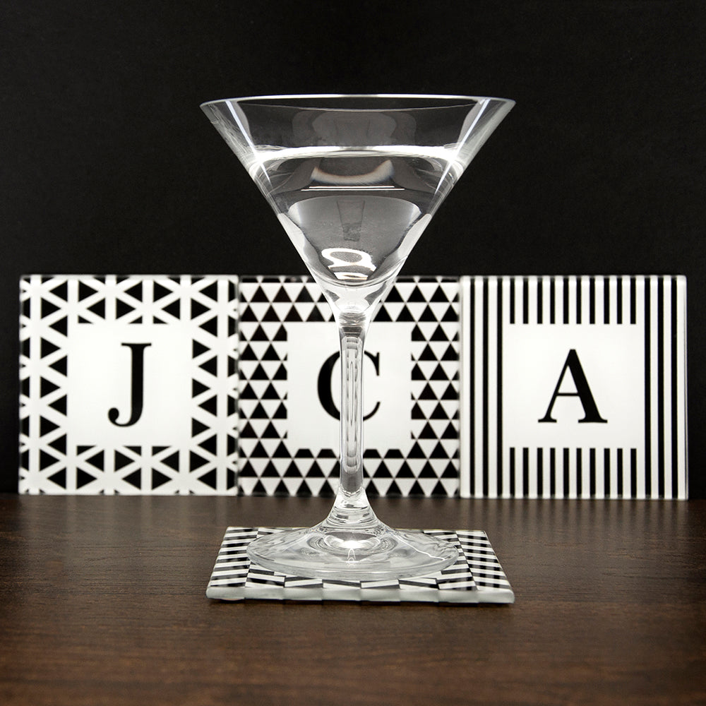 Set of Four Glass Coasters - Black & White Design