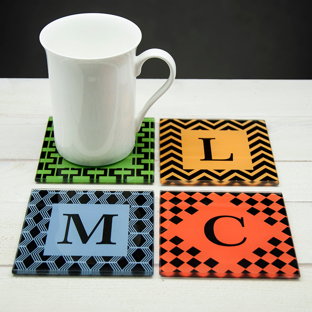 Set of Four Glass Coasters - Art Deco Design