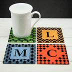 Set of Four Glass Coasters - Art Deco Design