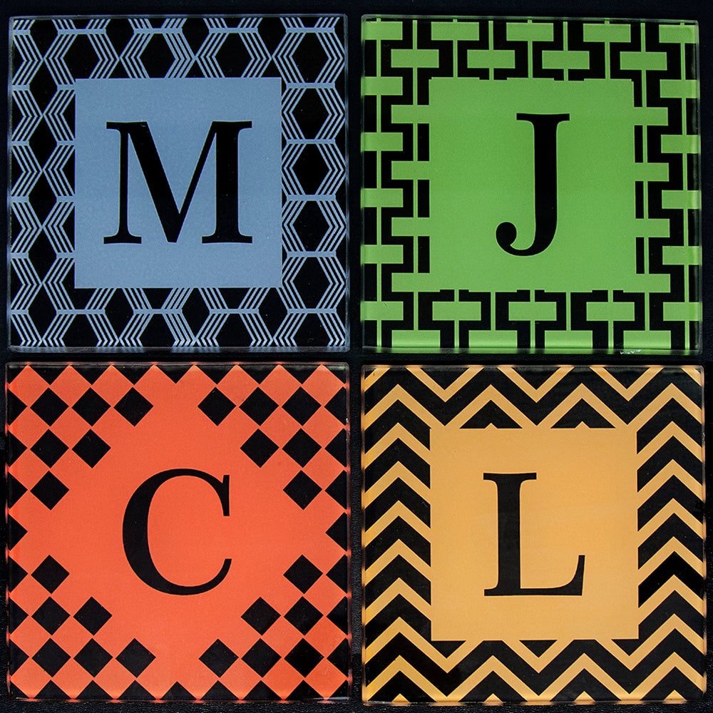 Set of Four Glass Coasters - Art Deco Design