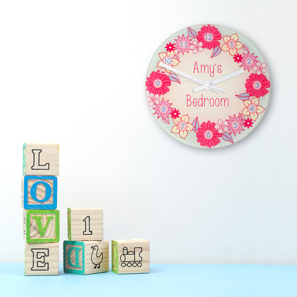 Flower Garland, Personalised Little Girl's Wall Clock
