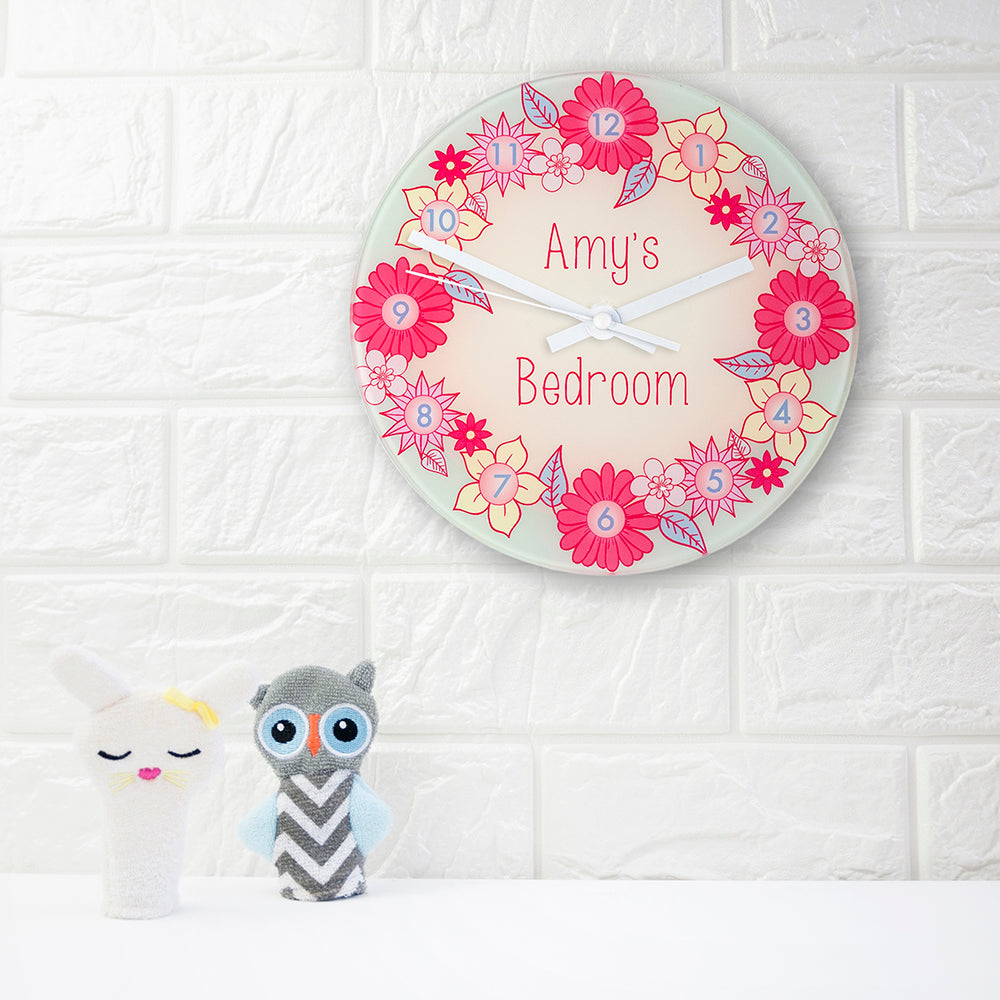 Flower Garland, Personalised Little Girl's Wall Clock