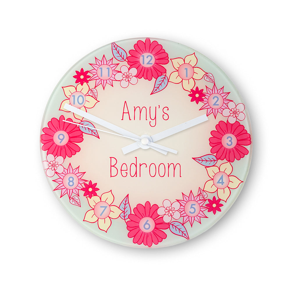 Flower Garland, Personalised Little Girl's Wall Clock