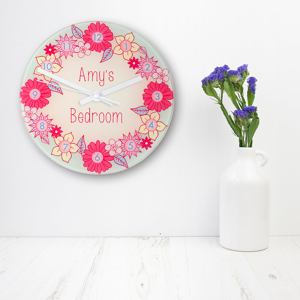 Flower Garland, Personalised Little Girl's Wall Clock
