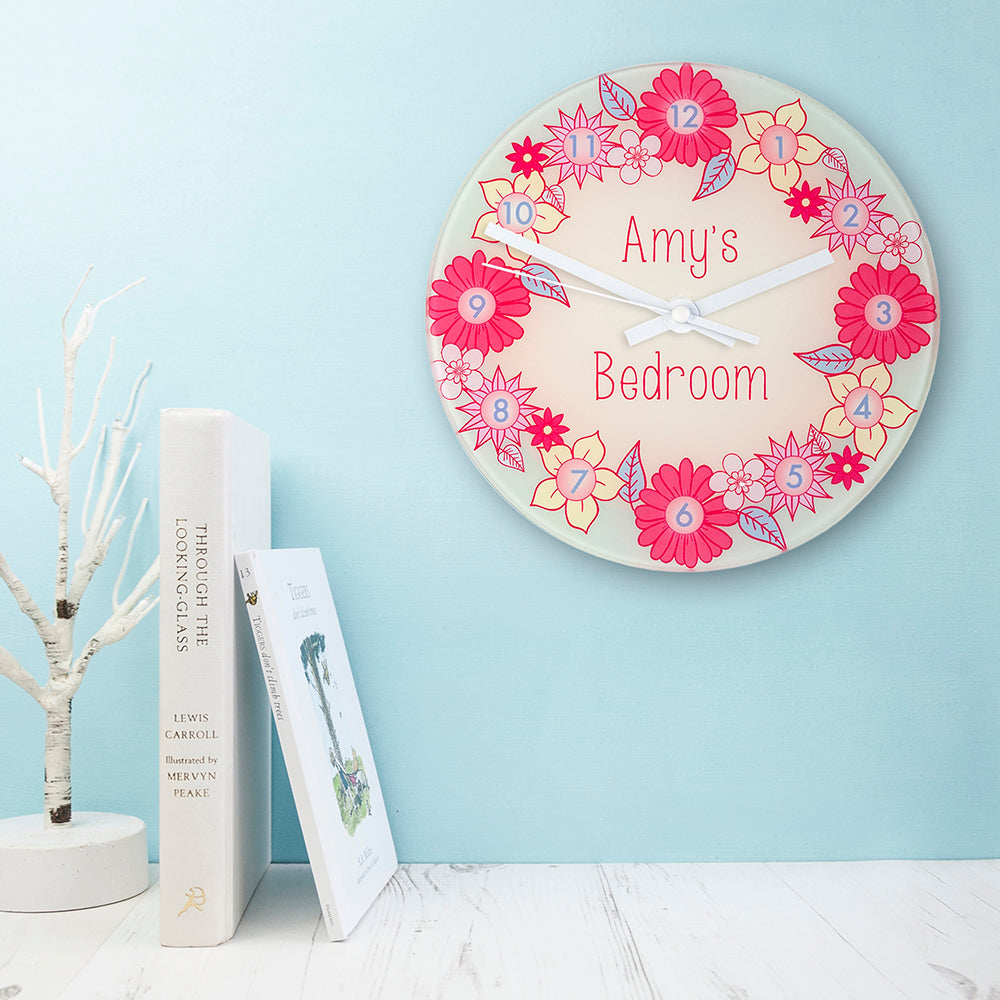 Flower Garland, Personalised Little Girl's Wall Clock