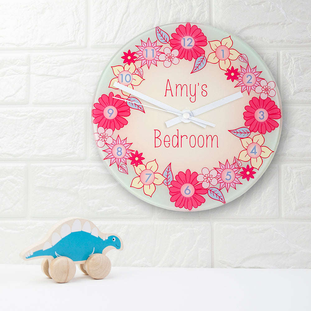 Flower Garland, Personalised Little Girl's Wall Clock
