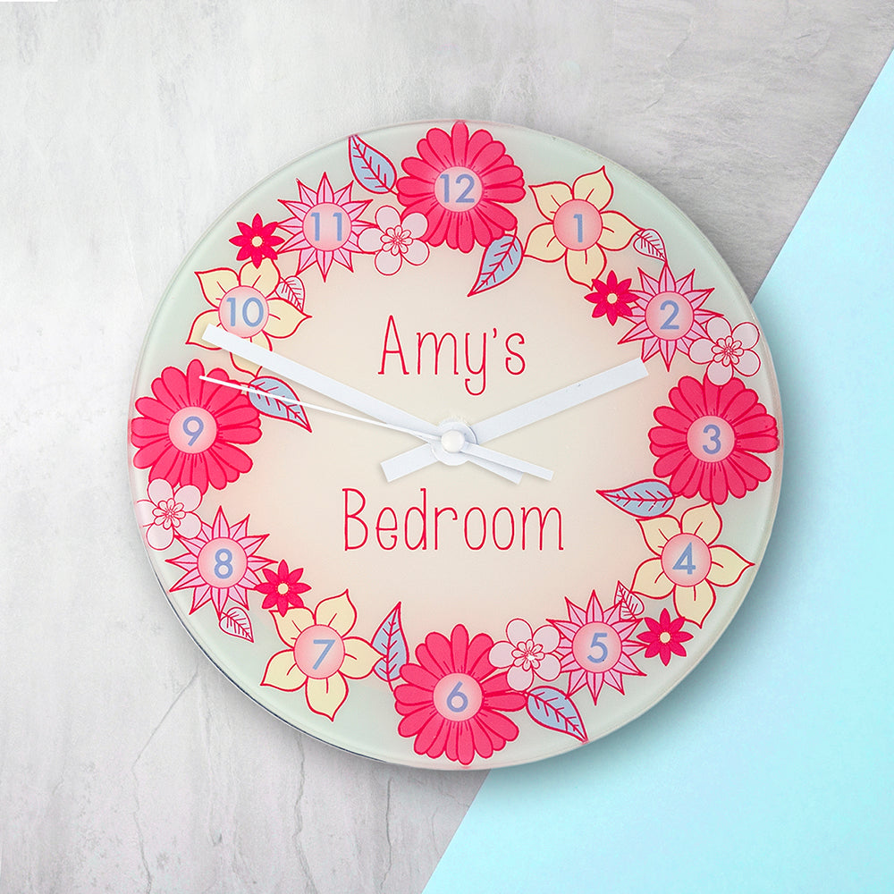 Flower Garland, Personalised Little Girl's Wall Clock