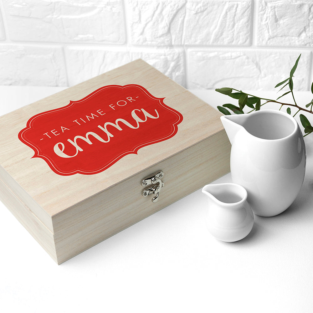 Time For Tea! Coloured Personalised Wooden Tea Box