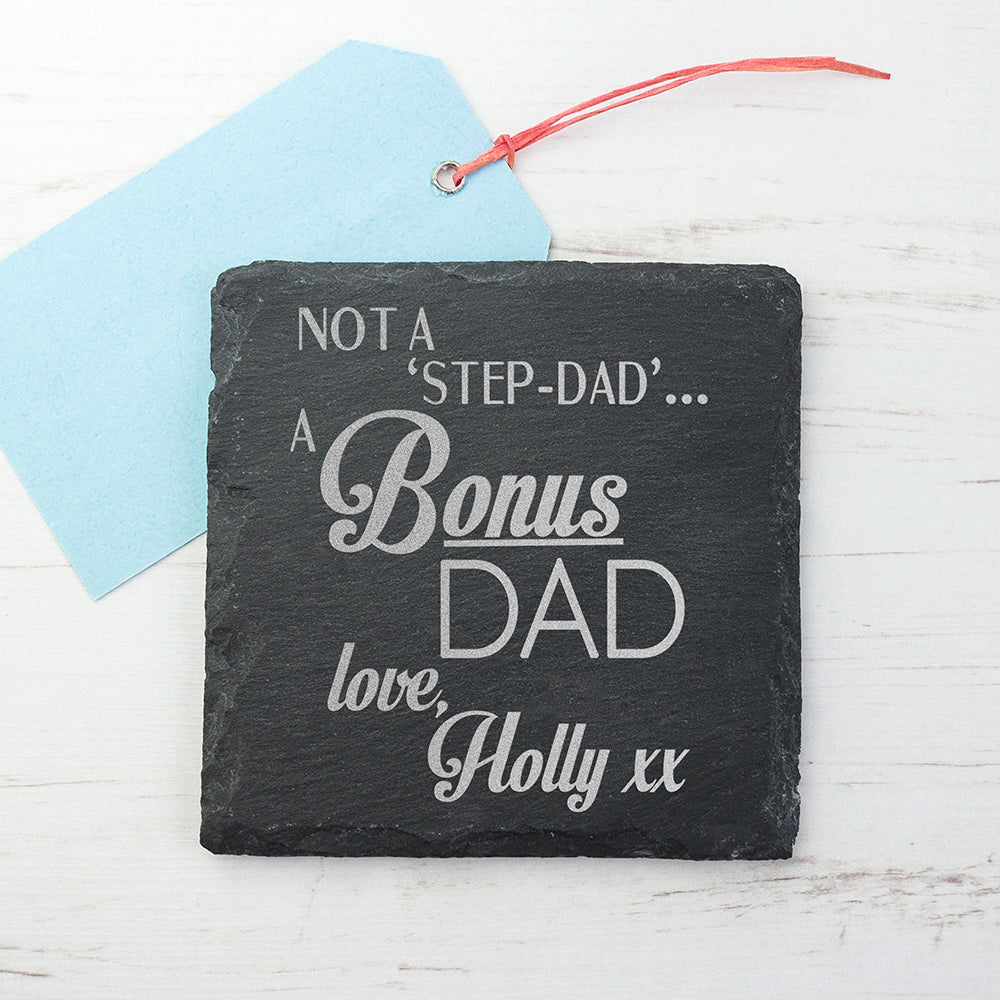 A Bonus Dad Square Slate Keepsake