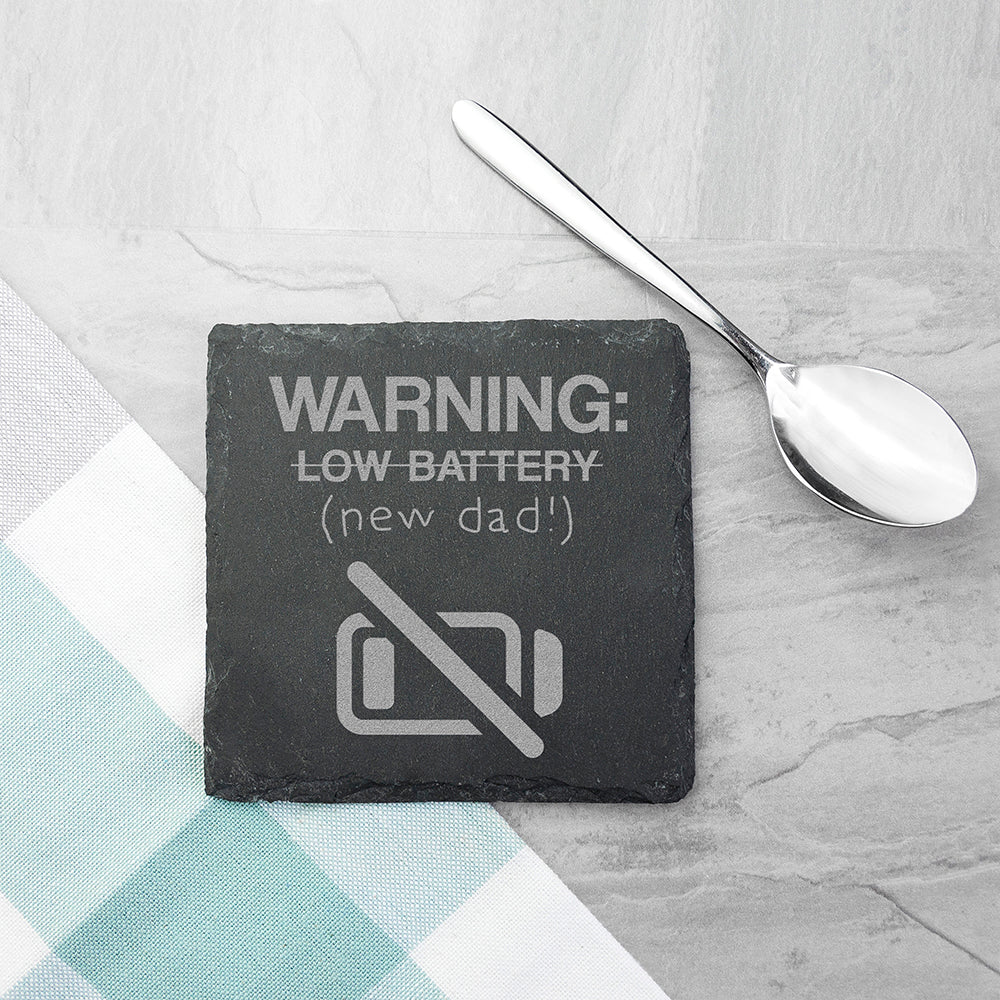 Warning: New Dad Square Slate Keepsake (Non Personalised Gift)
