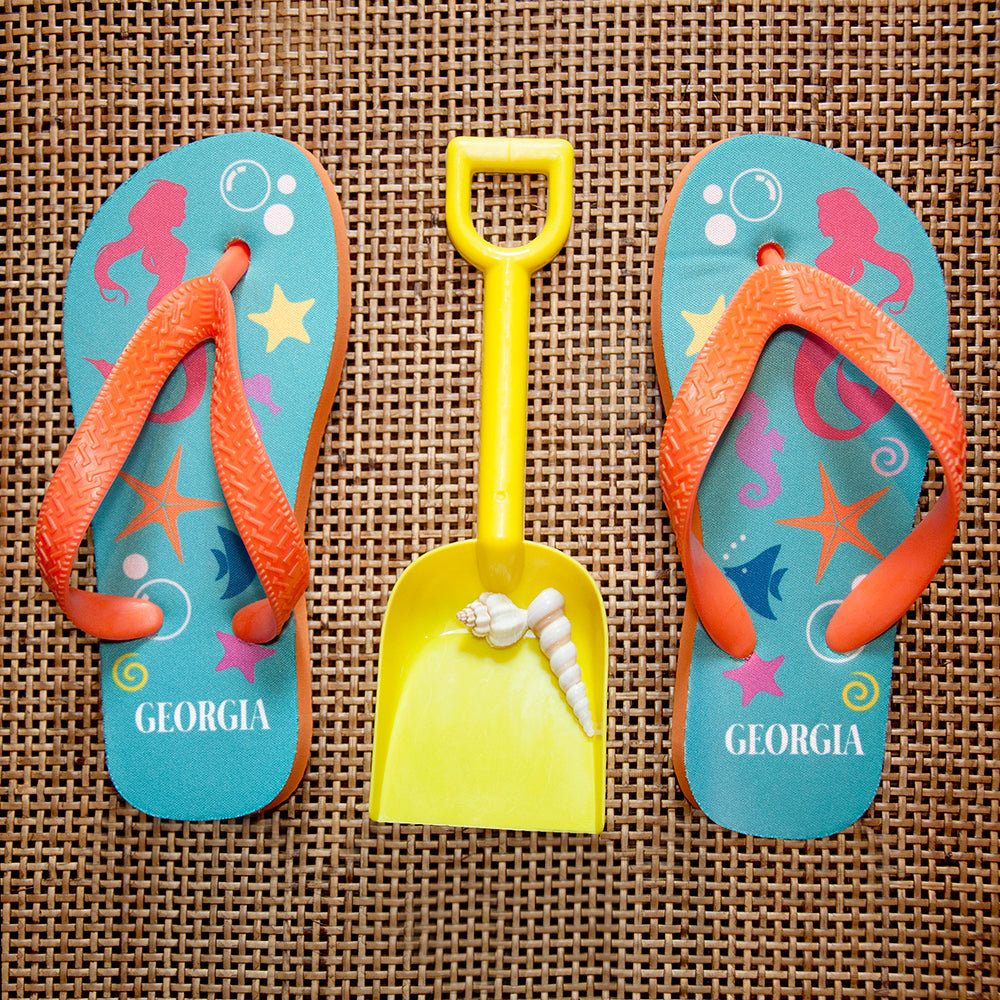 Under The Sea, Mermaid Child's Personalised Flip Flops