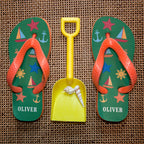All The Fun At The Beach Child's Personalised Flip Flops In Green