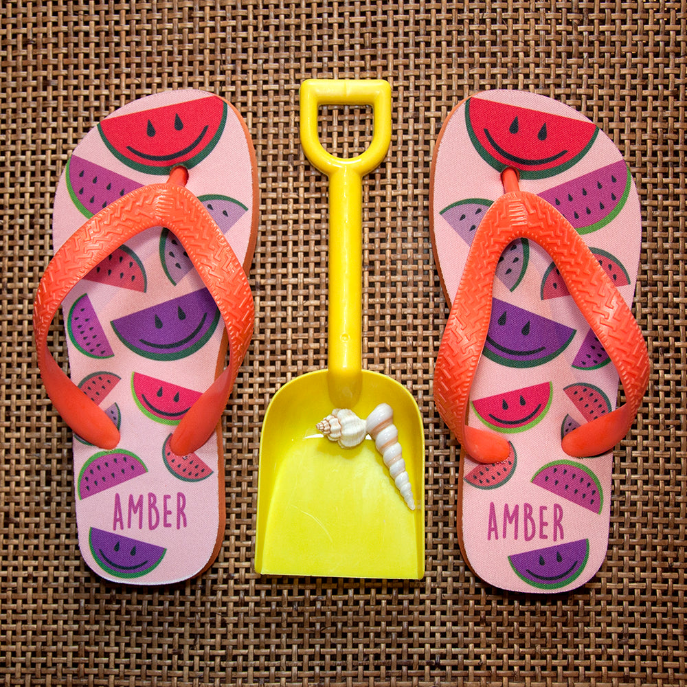 Wild Watermelon Child's Personalised Flip Flops