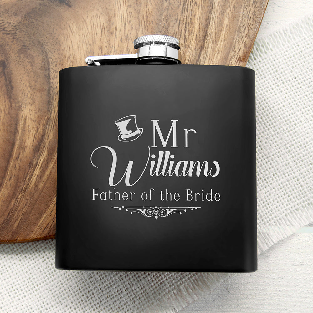 Father Of The Bride Personalised Black Matte Hip Flask