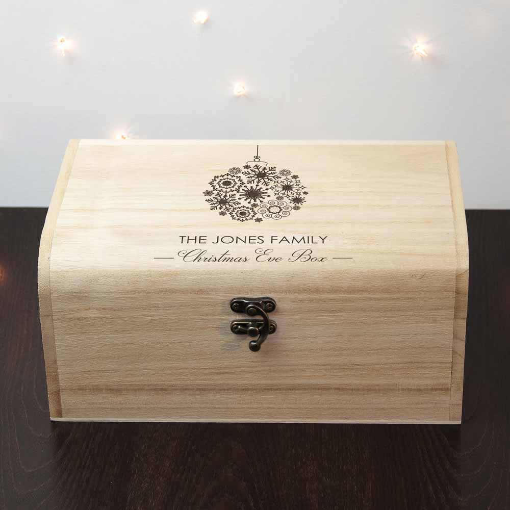 Personalised Family Christmas Eve Chest With Decorative Bauble Design