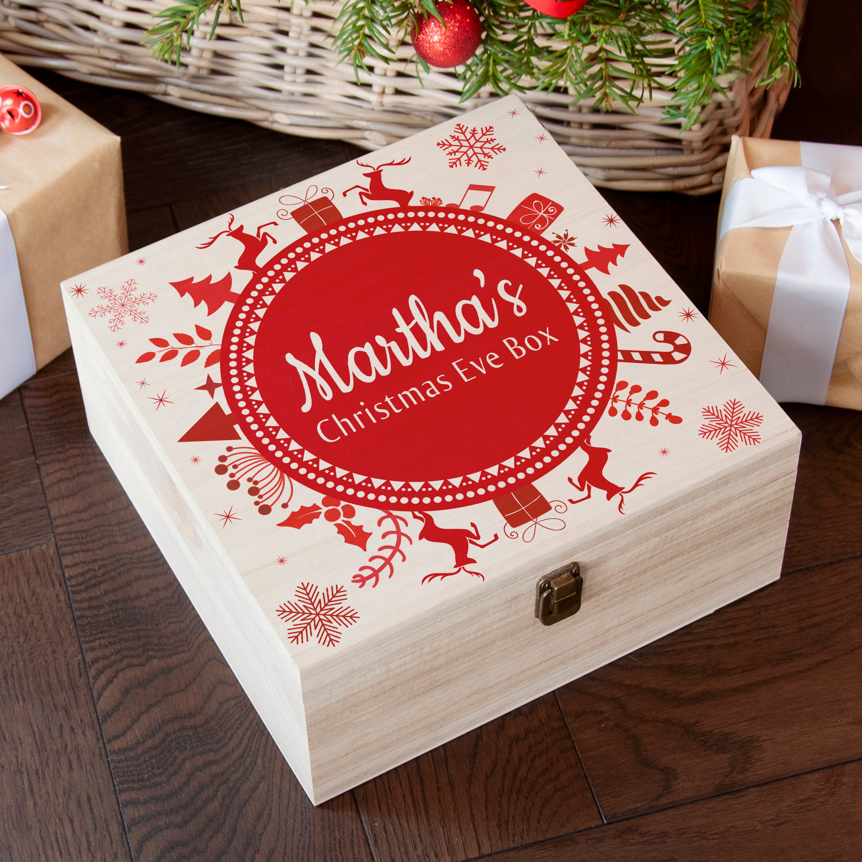 Personalised Christmas Eve Box With Snowflake Wreath