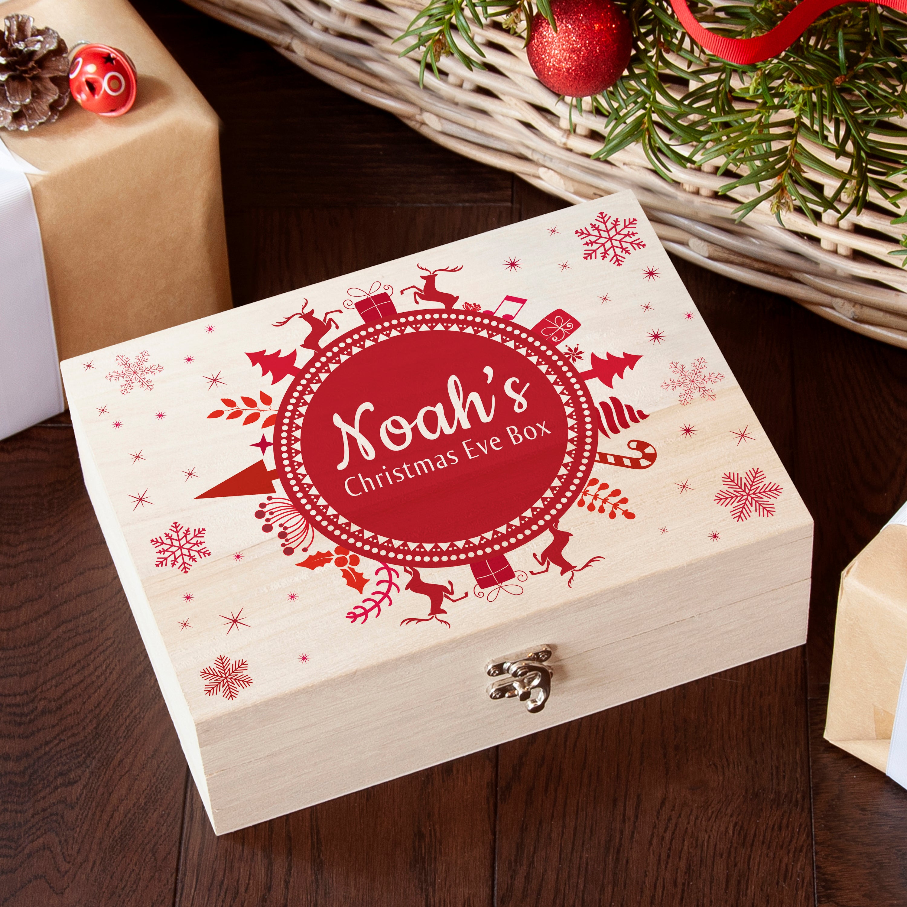 Personalised Christmas Eve Box With Snowflake Wreath