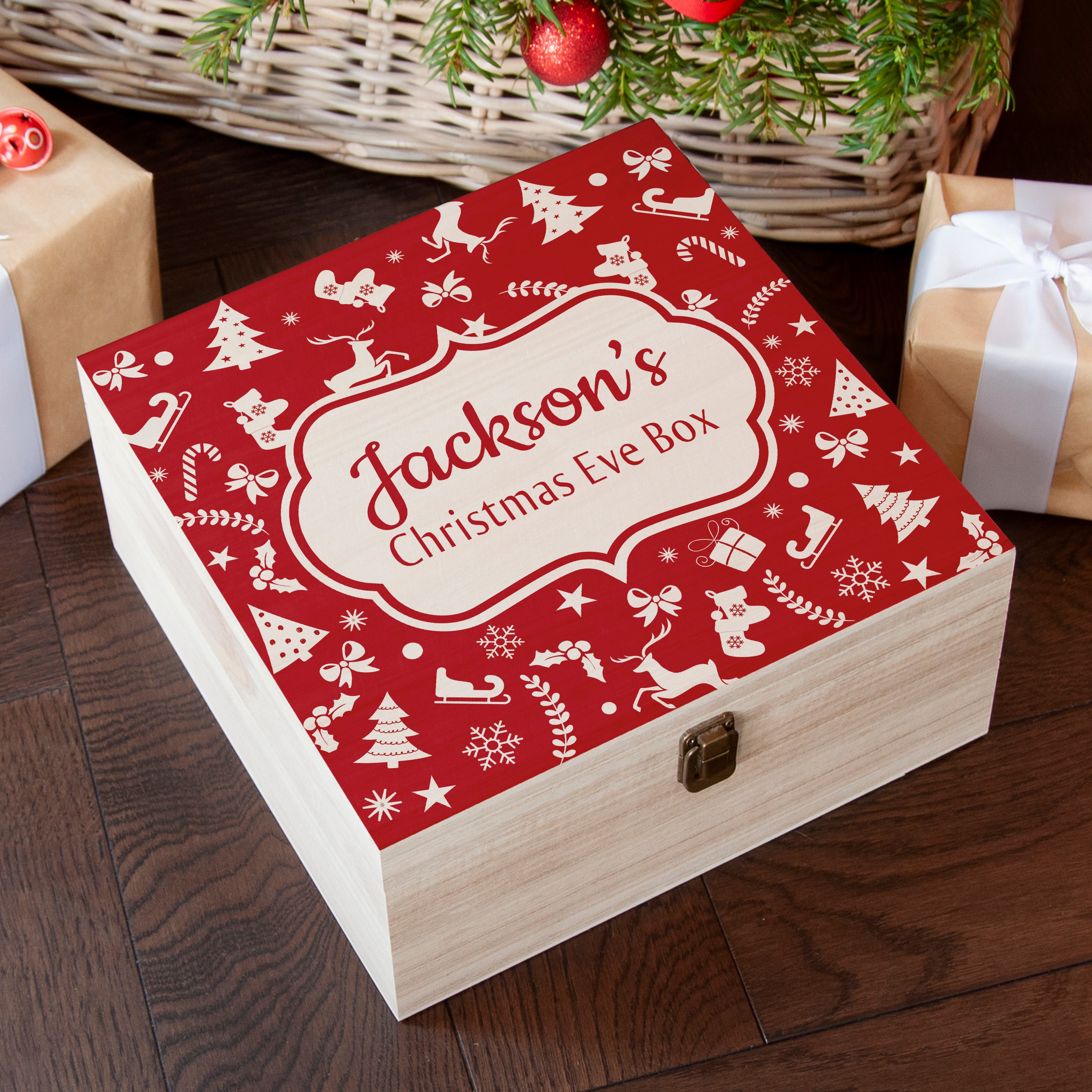 Personalised Christmas Eve Box With Festive Pattern