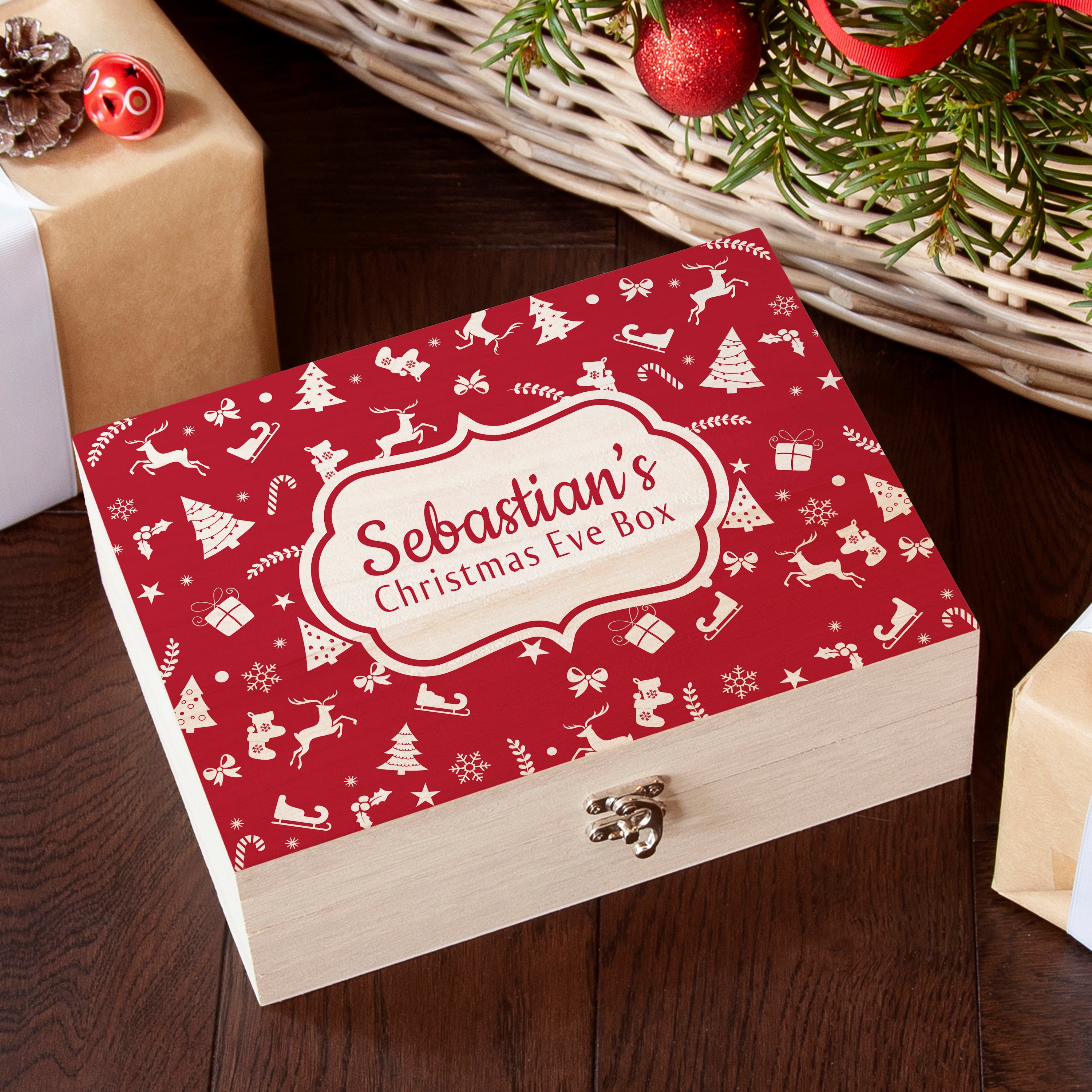 Personalised Christmas Eve Box With Festive Pattern