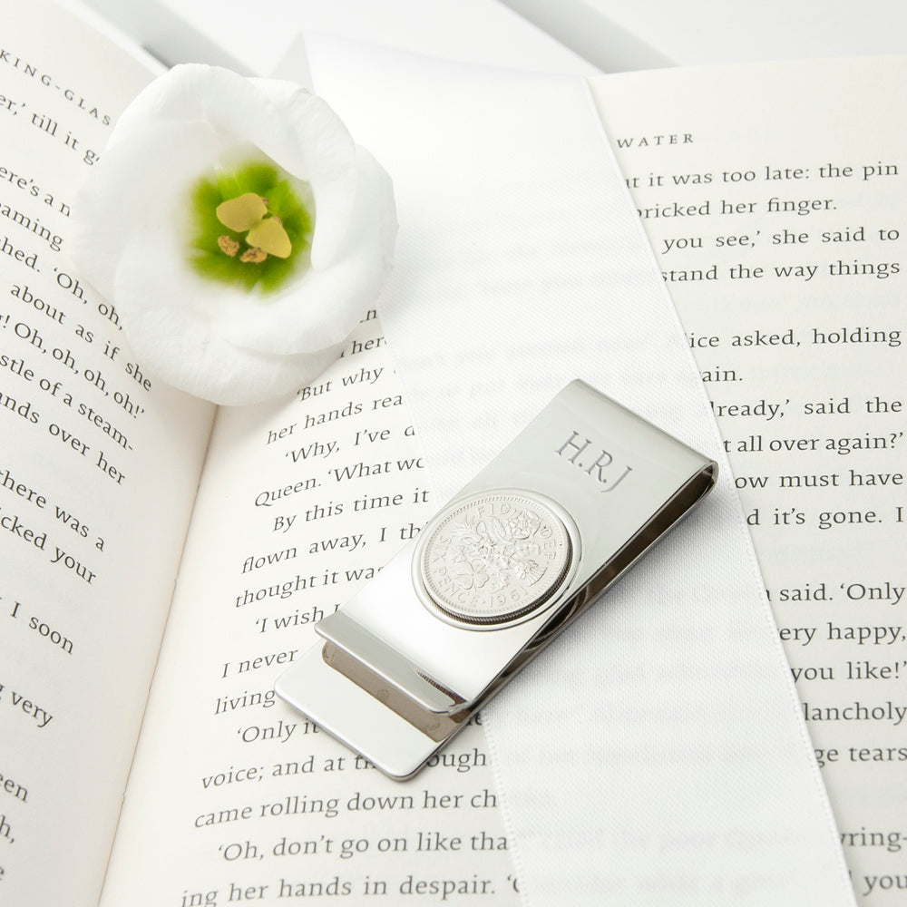 Personalised Rhodium Plated Lucky Sixpence Money Clip