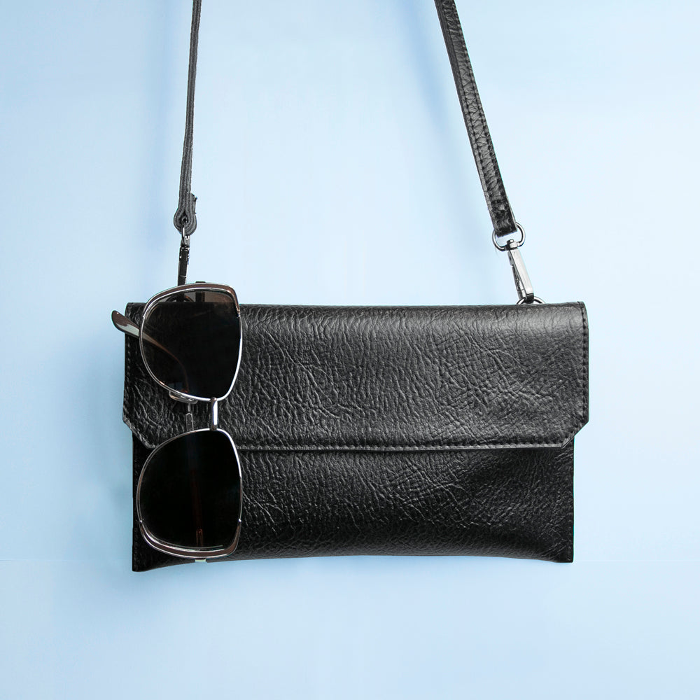 Personalised Black Leather Clutch Bag