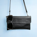 Personalised Black Leather Clutch Bag