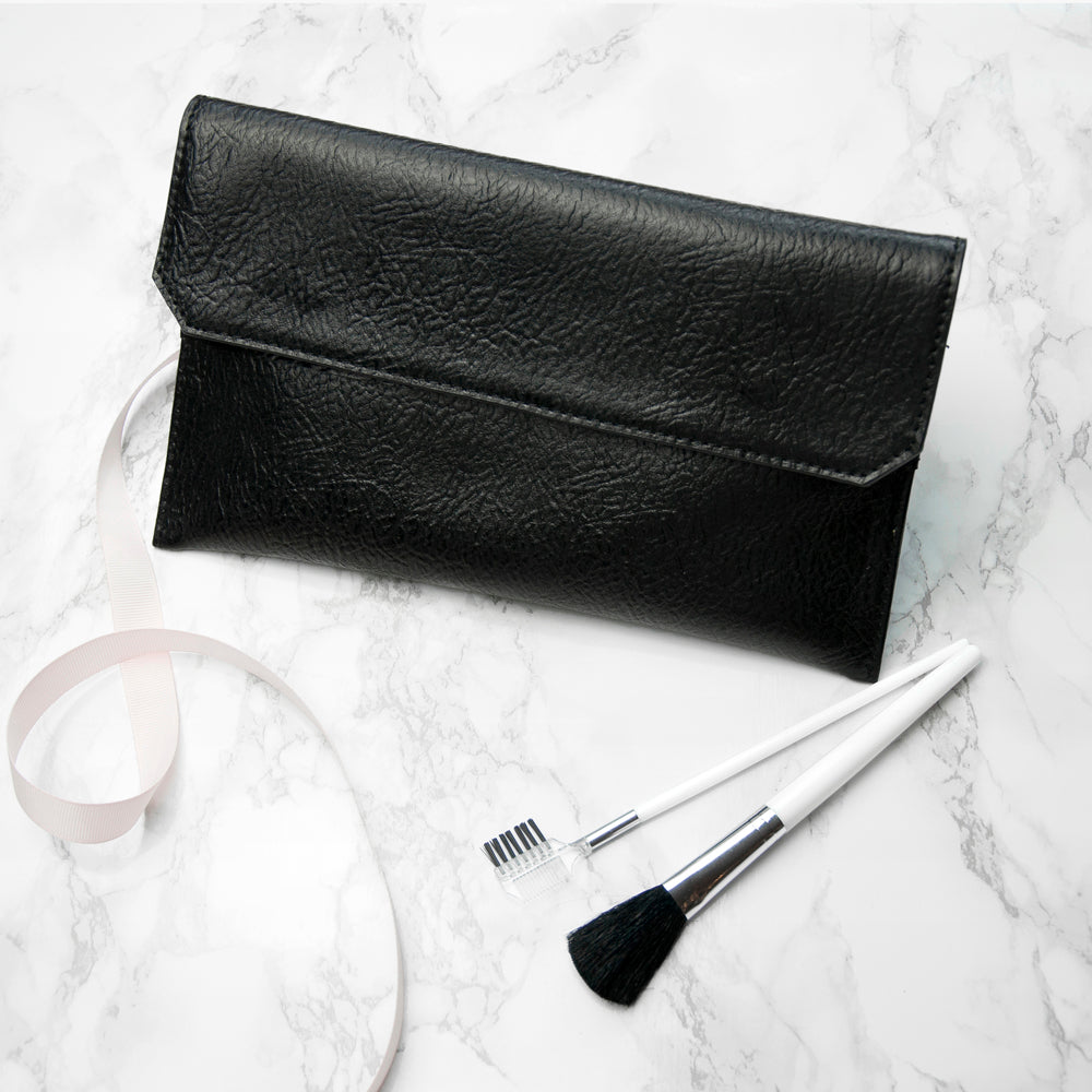 Personalised Black Leather Clutch Bag