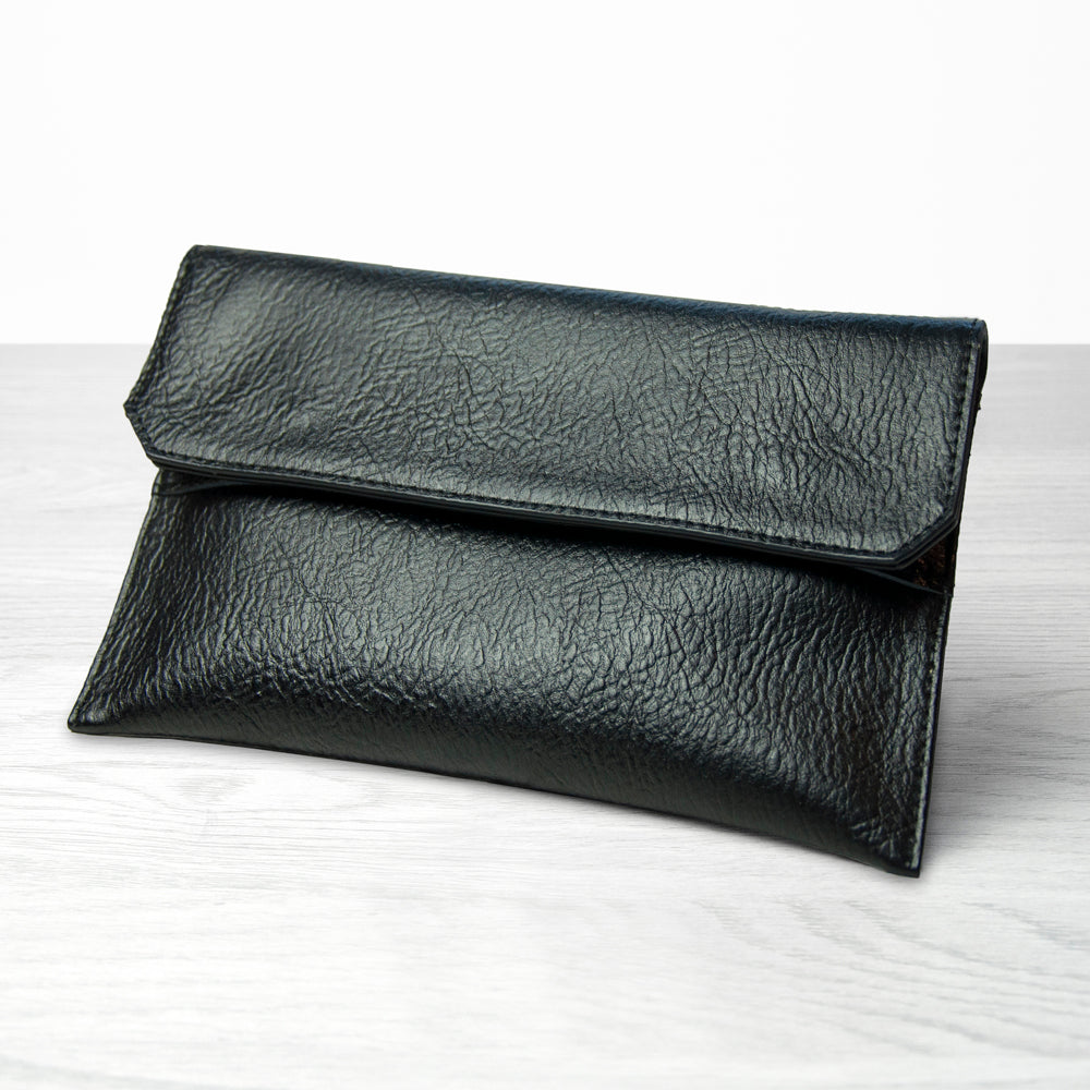 Personalised Black Leather Clutch Bag