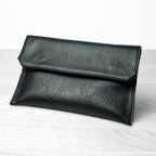 Personalised Black Leather Clutch Bag