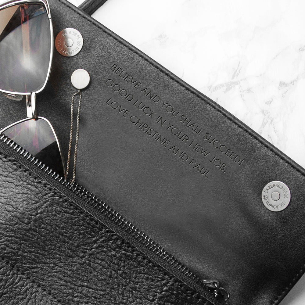 Personalised Black Leather Clutch Bag