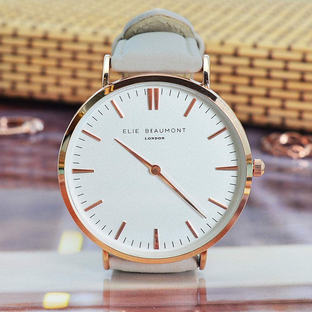 Modern - Vintage Personalised Leather Watch in Stone