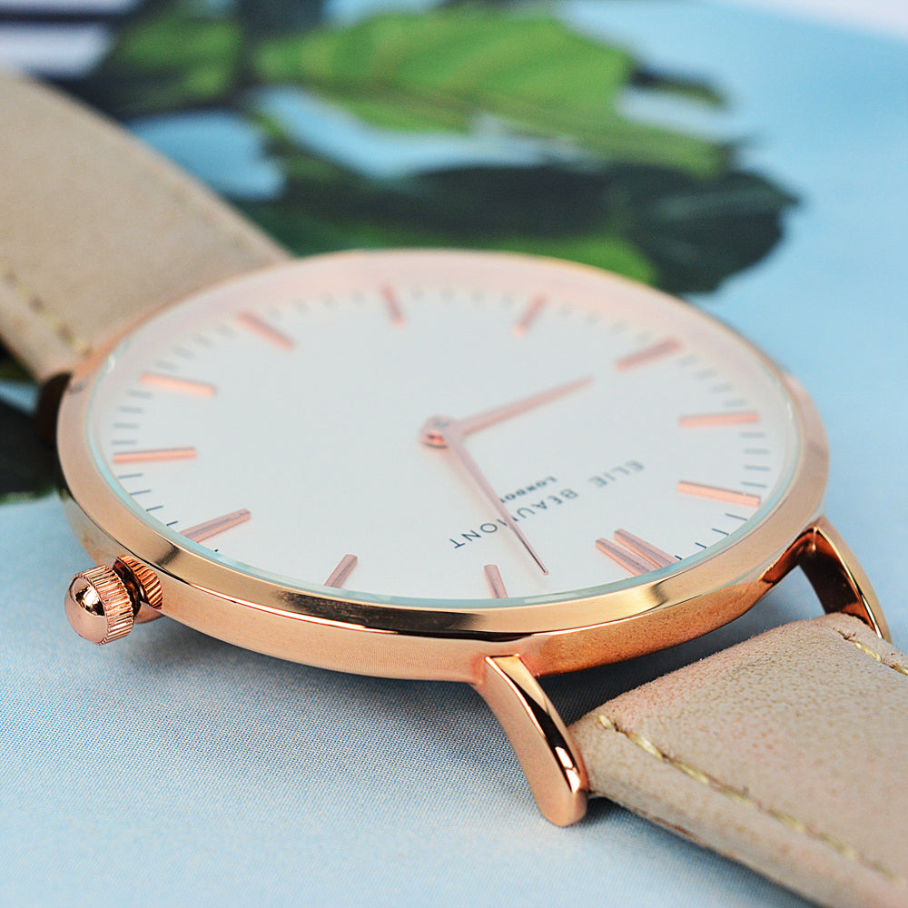 Modern - Vintage Personalised Leather Watch in Stone