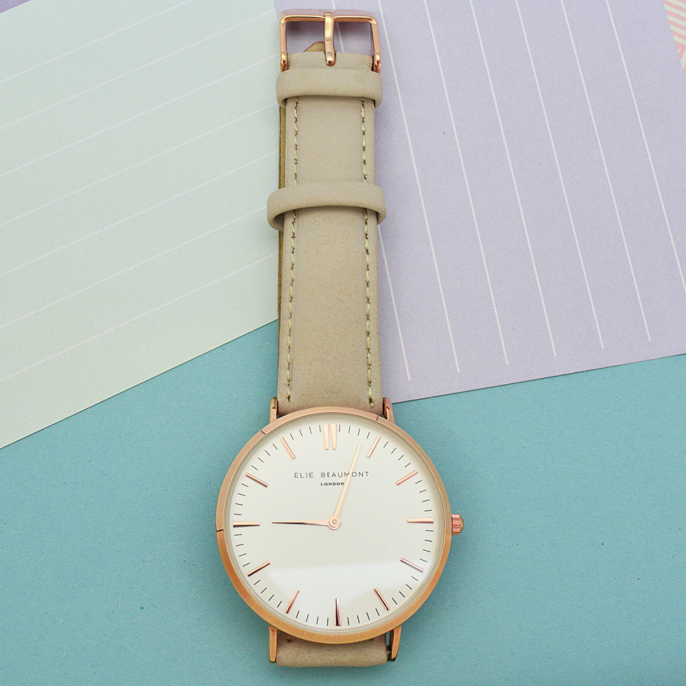 Modern - Vintage Personalised Leather Watch in Stone