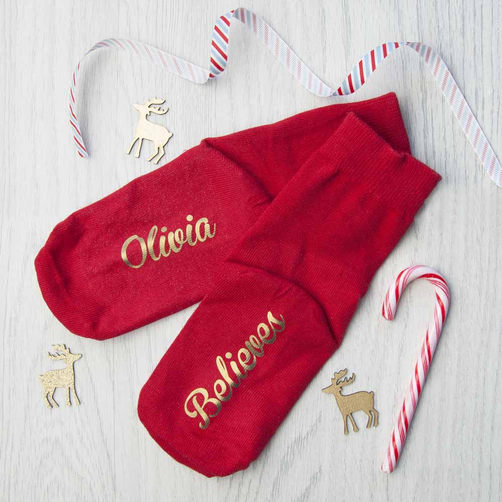 Personalised Kids Crimson & Gold Christmas Day Socks