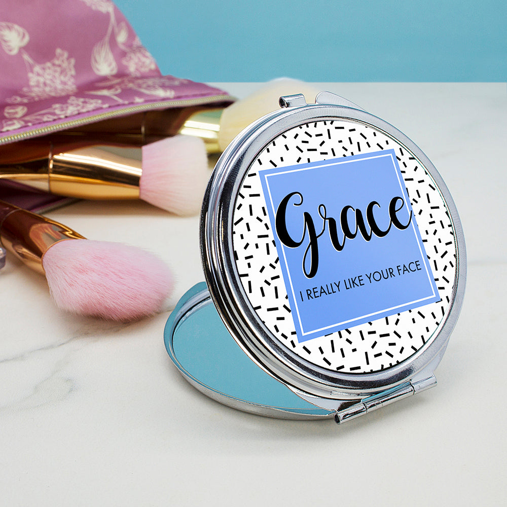 Personalised I Really Like Your Face Round Compact Mirror