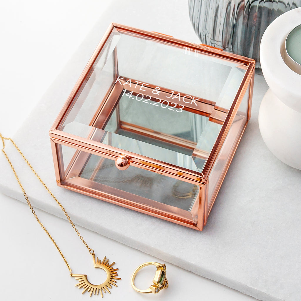 Personalised Rose Gold Glass Trinket Box
