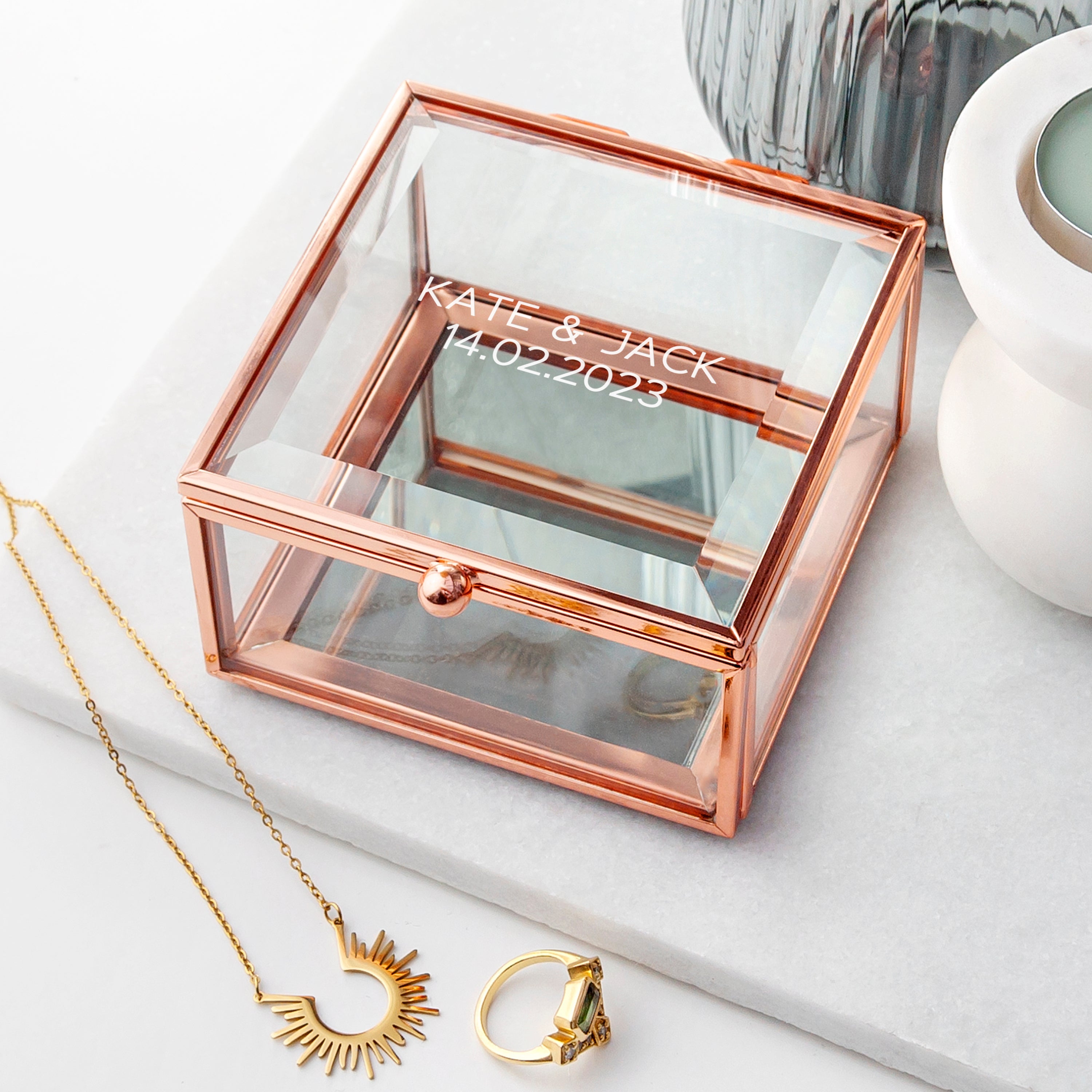 Personalised Rose Gold Glass Trinket Box