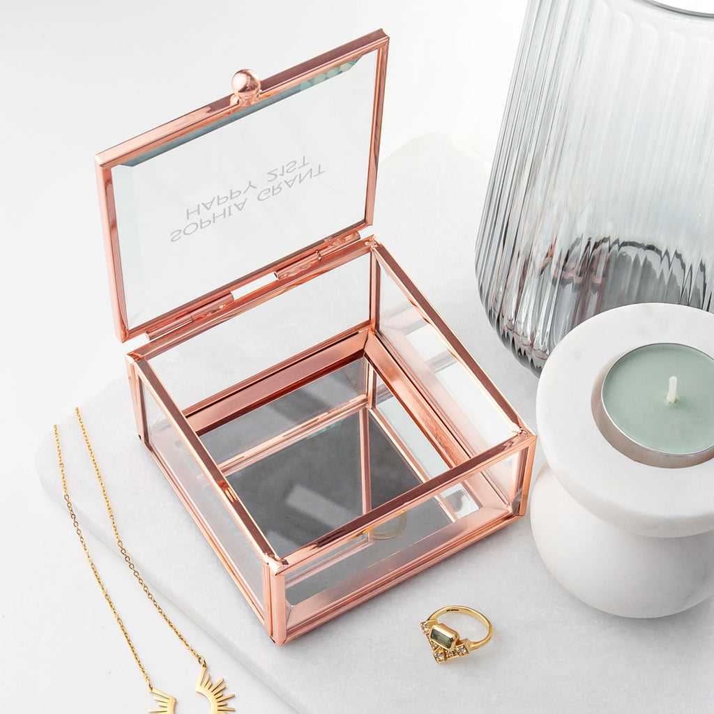 Personalised Rose Gold Glass Trinket Box