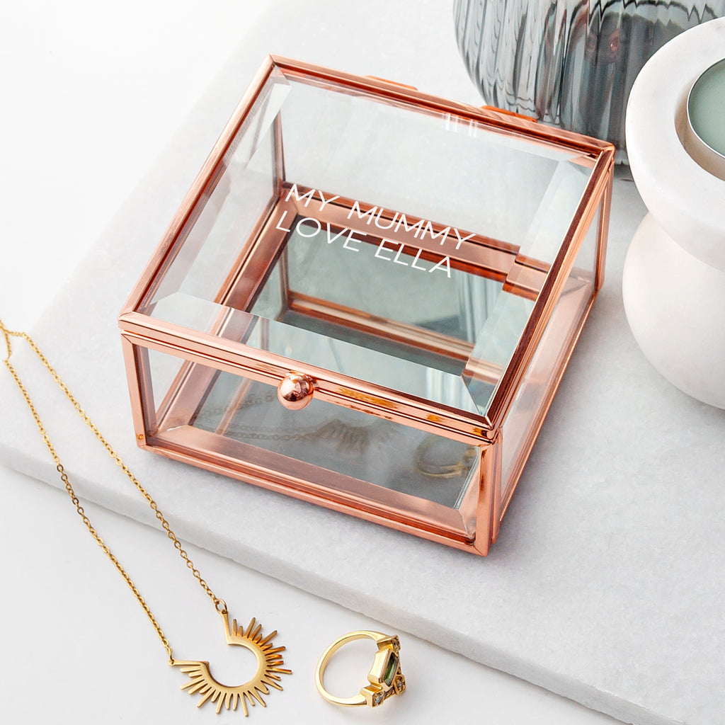 Personalised Rose Gold Glass Trinket Box