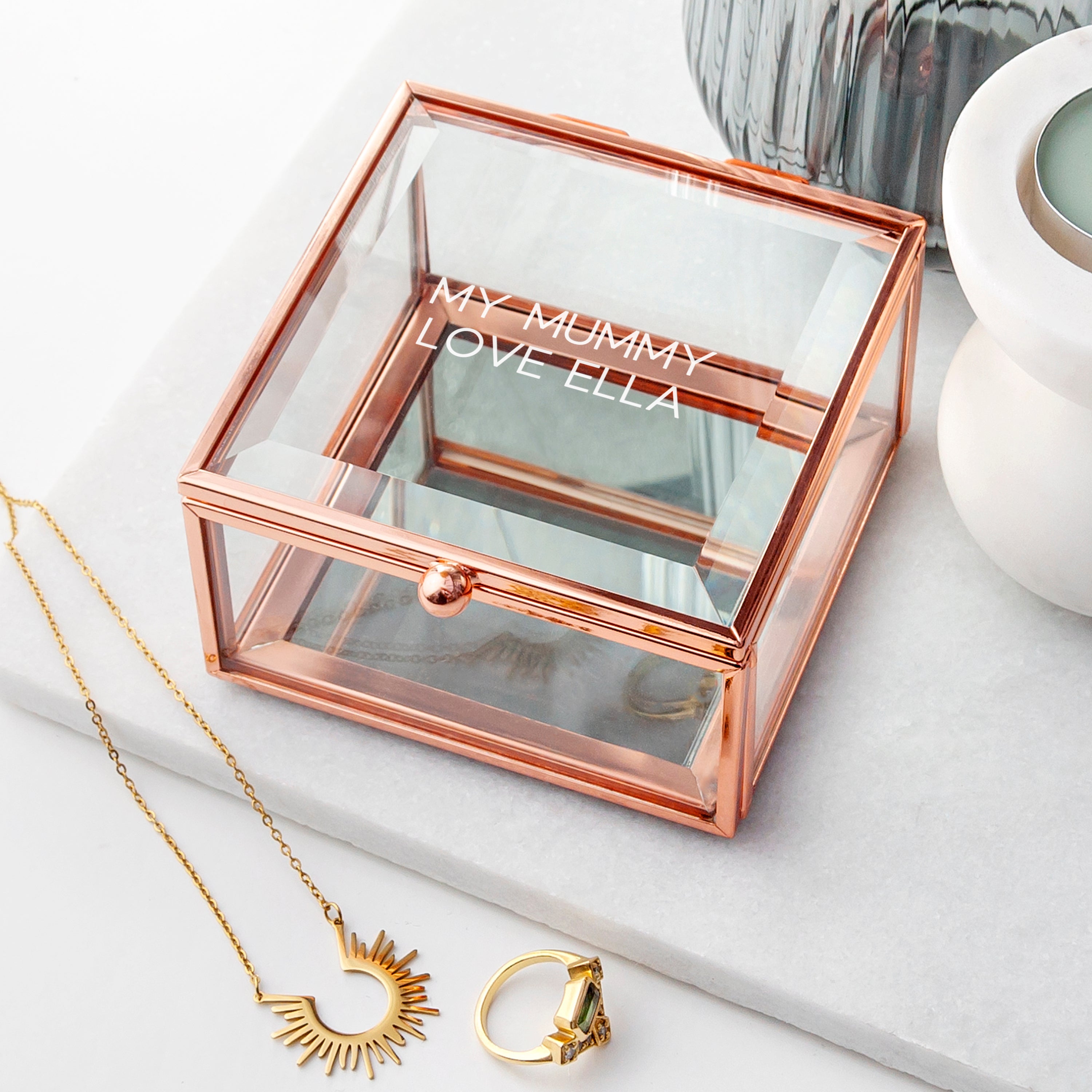 Personalised Rose Gold Glass Trinket Box
