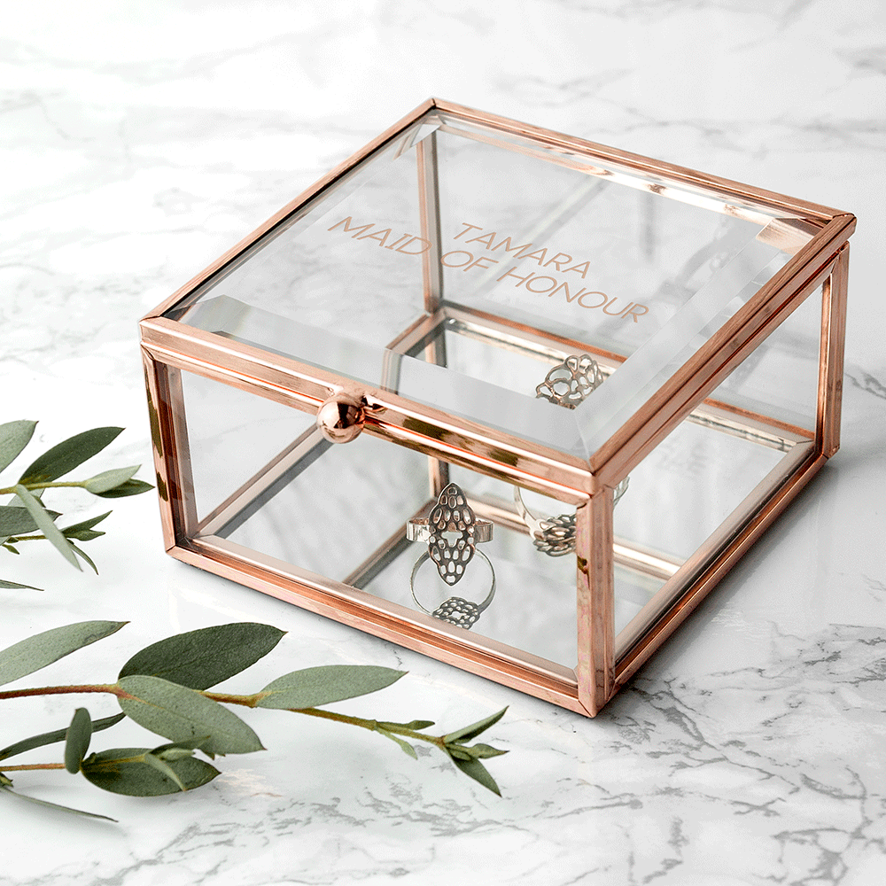 Personalised Rose Gold Glass Trinket Box