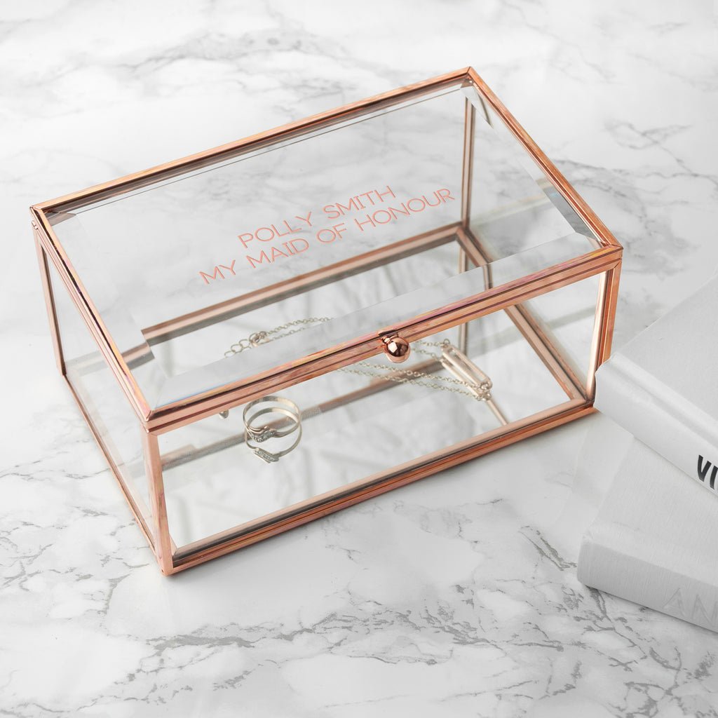Personalised Rose Gold Glass Jewellery Box
