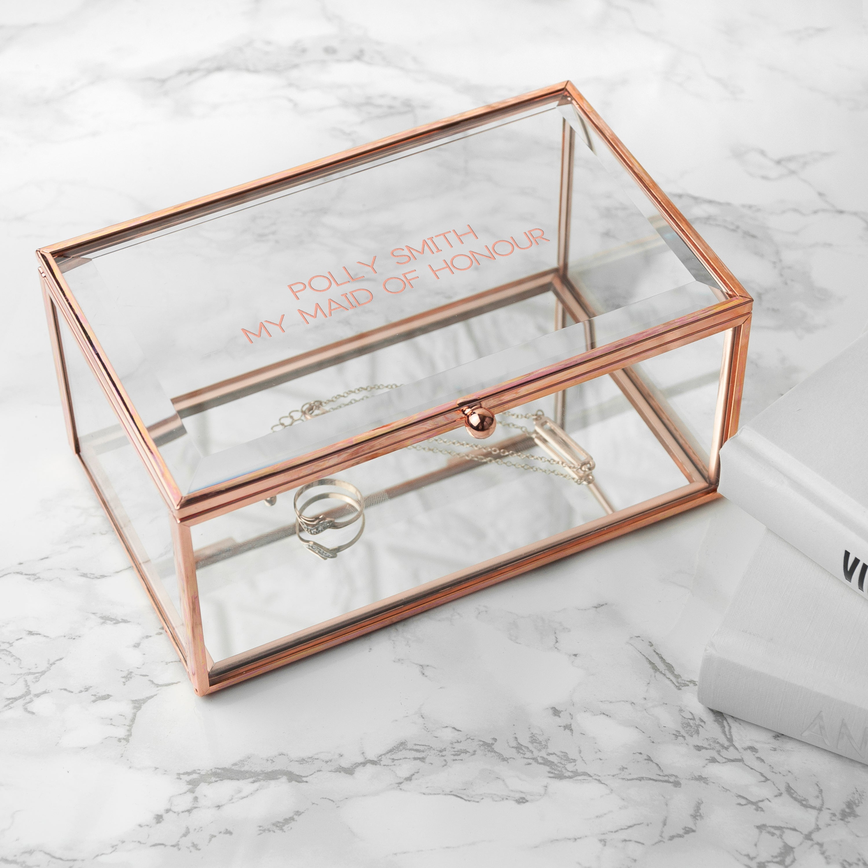 Personalised Rose Gold Glass Jewellery Box