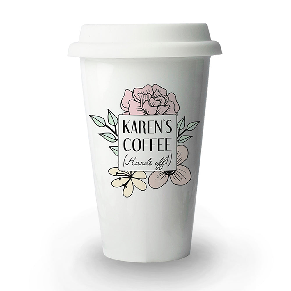 Personalised Hands Off Ceramic Travel Mug